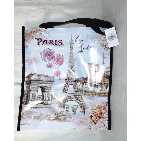 Paris Themed Reusable Tote Bag With Eiffel Tower Print - Picture 4 of 13